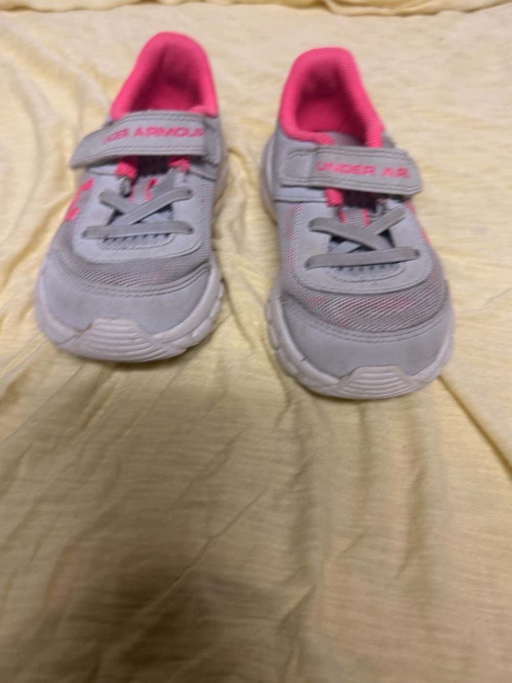 Under Armour Kids Light Gray and Pink Hook-and-Loop Sneakers